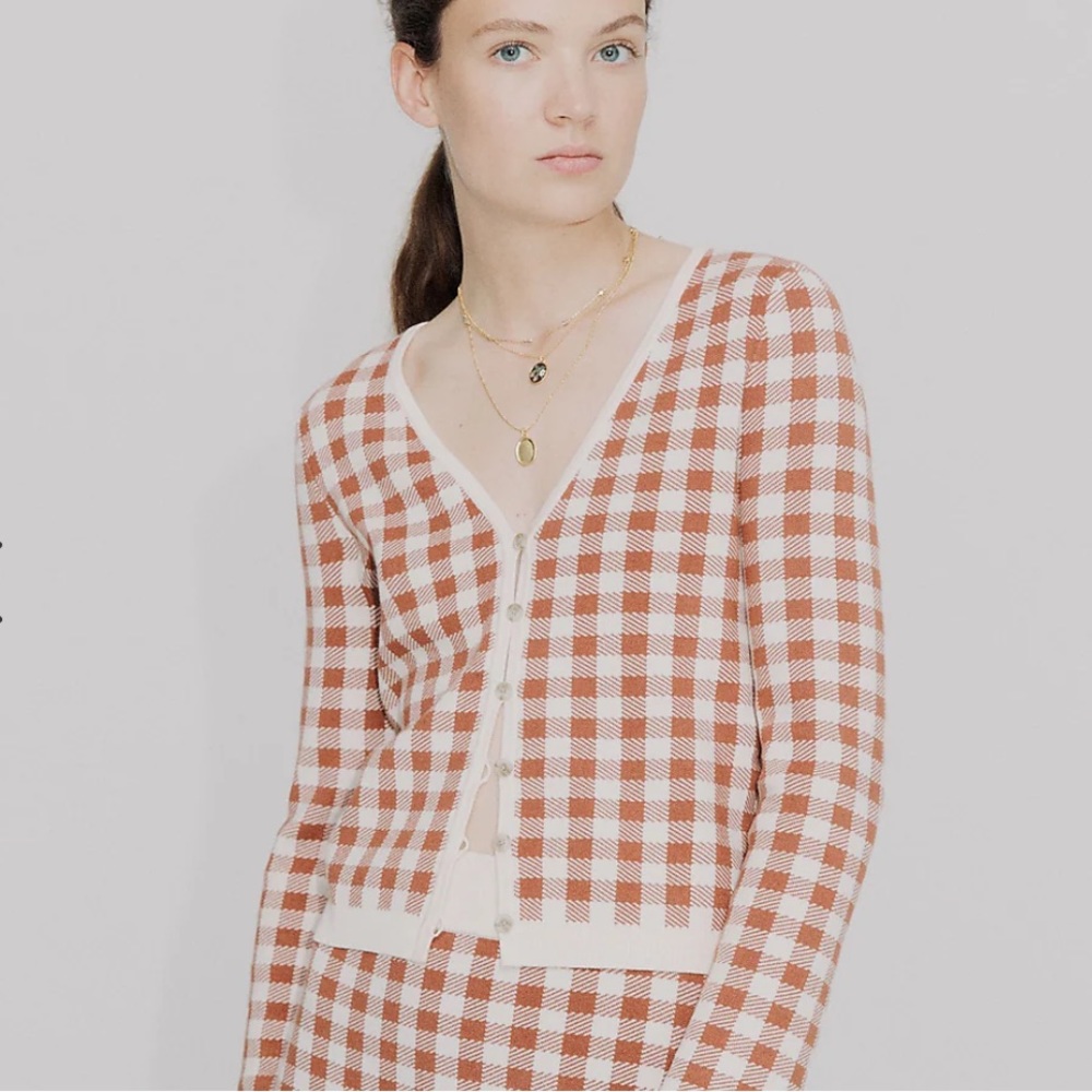 Madewell Carmon Crop Cardigan Sweater in Gingham Check Size XXS NH481 NEW